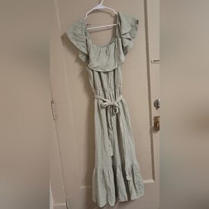 NWT Women's CATO Green Off The Shoulder Ruffle Maxi Tie Waist - Size Large